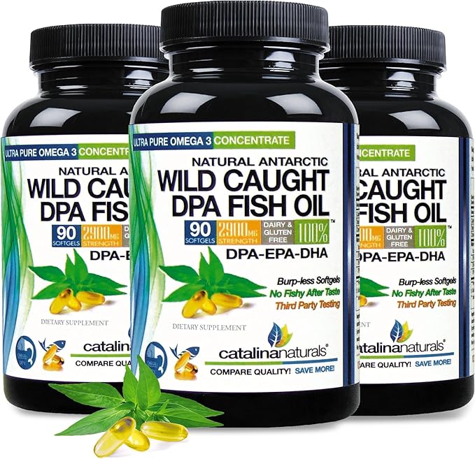 Wild Caught Omega-3 DPA Fish Oil - 2900 mg with More DPA, EPA & DHA - 90 SoftGels – Triple Strength Burp-Free