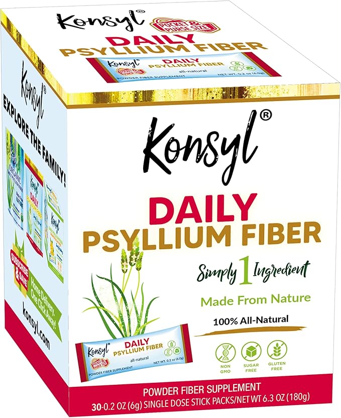 Konsyl Daily Psyllium Fiber Stick Packs - On-The-Go Fiber Supplement Powder - Convenient, All-Natural Soluble Fiber, Gluten-Free & Sugar-Free, Vegan & Keto - 30 Packets