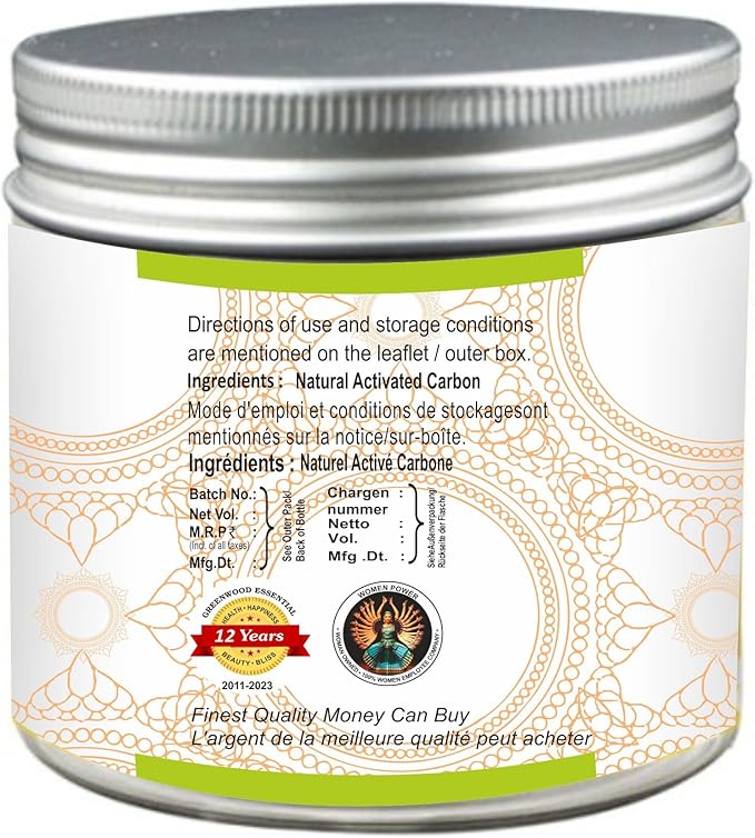 Natural Activated Carbon Fine Charcoal Powder From Coconut Shell 100% Organic Pure & Natural 200gm (7.05 oz)