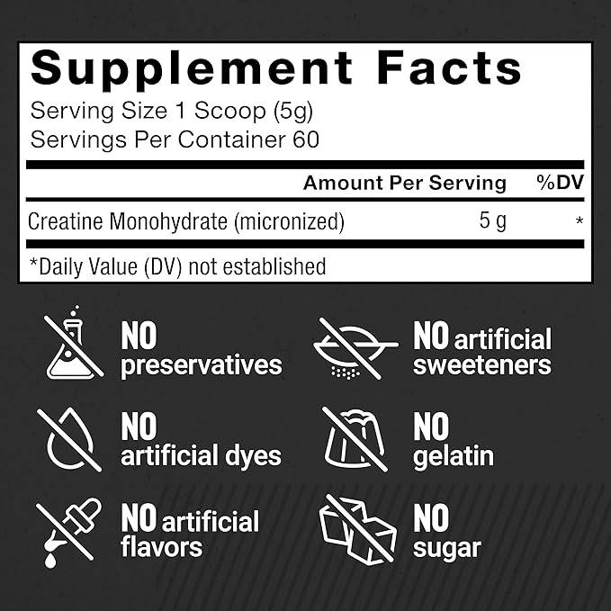 FORCE FACTOR Creatine Monohydrate, Creatine Powder for Muscle Gain, More Strength, and Faster Workout Recovery, Clinically Studied Micronized Creatine 5g Dose Per Serving, Unflavored, 60 Servings