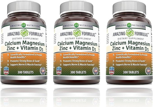 Amazing Formulas Calcium Magnesium Zinc with Vitamin D3 Supplement | Non-GMO | Gluten Free | Made in USA (300 Count | 3 Pack)