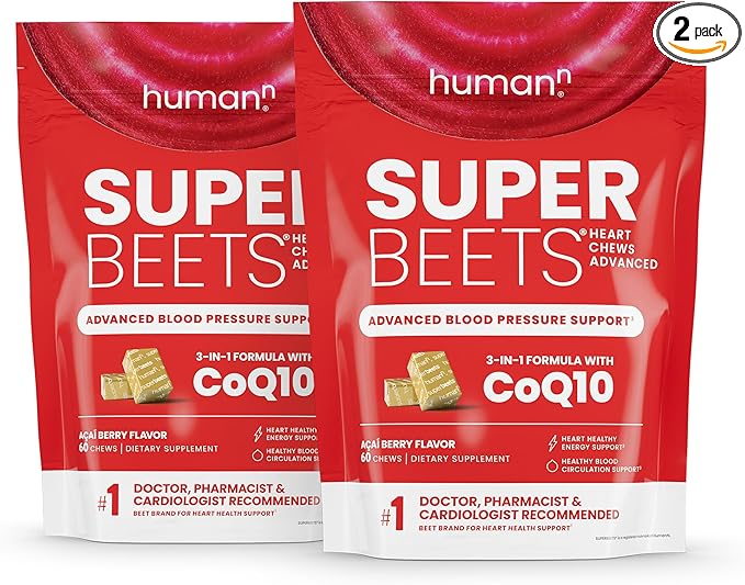 HumanN SuperBeets Heart Chews Advanced - 100mg of CoQ10 Plus Beetroot & Grape Seed Extract, 120 Count