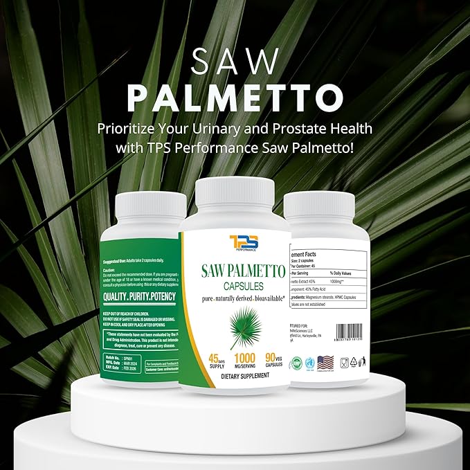 Saw Palmetto 1000mg per Serving for Men Prostate Supplements | Potent Saw Palmetto for Urinary and Prostate Health | 90 Veg Capsules,45 Days Supply
