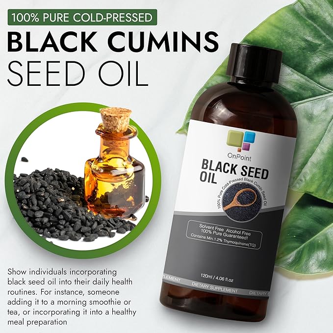 Black Seed Oil Organic Cold-Pressed Rich in Thymoquinone and Omega 3-6-9 Useful for Anyone Looking to Support a Radiant Skin and Lustrous Hair 4.06 oz