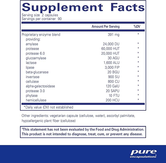 Pure Encapsulations Digestive Enzymes Ultra - Vegetarian Digestive Enzyme Supplement to Support Protein, Carb, Fiber, and Dairy Digestion* - 180 Capsules