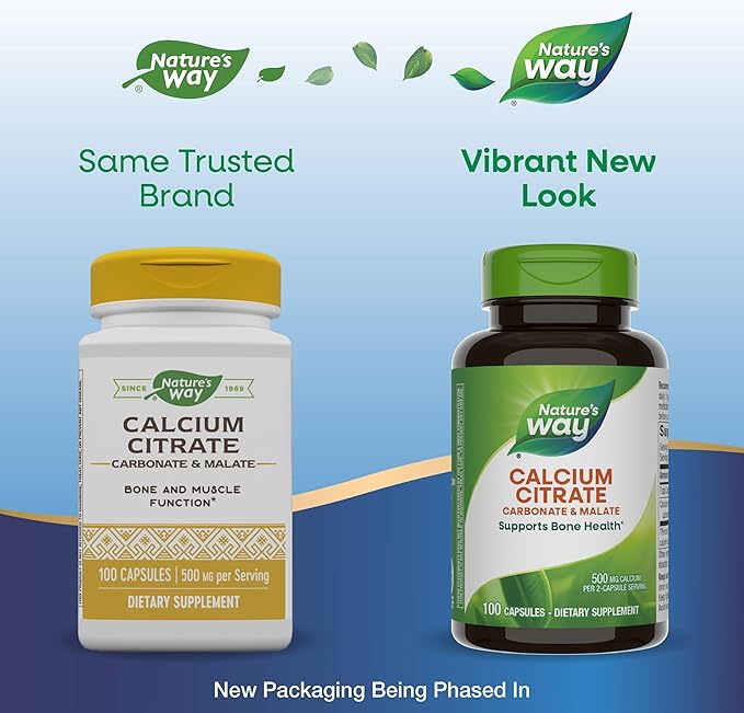 Nature's Way Calcium Citrate, Carbonate and Malate, Supports Bone Health*, 100 Capsules (Packaging May Vary)