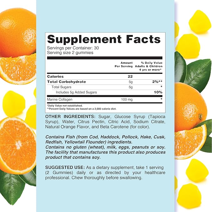 Collagen Gummies - 100 mg, Collagen Supplements for Women & Men, Gummy Vitamins, All-Natural, Gluten-Free, Non-GMO, Womens Vitamins Gummies - Orange Flavored, 60 Count