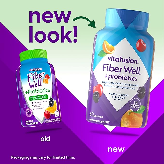 Vitafusion Fiber Well + Probiotics Gummies for Adults – 3g Fiber per Serving for Digestive Health and Probiotics*, 60 Count