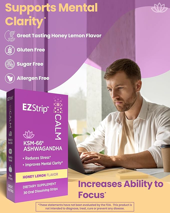 Calm – KSM-66 Ashwagandha Oral Strips. Stress Relief 30 Pk