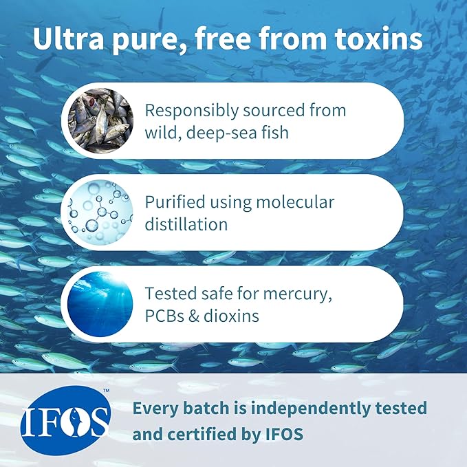 Igennus Ultra Pure Omega-3 EPA 500mg, Highly Concentrated IFOS Certified Wild Fish Oil, Advanced rTG Triglyceride Form, Non-GMO, 90 Small Softgels
