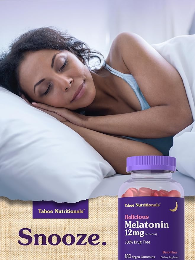 Carlyle Tahoe Nutritionals Melatonin Gummies 12mg | 180 Count | Berry Flavor | Drug Free Supplement | Vegan, Non-GMO, Gluten Free