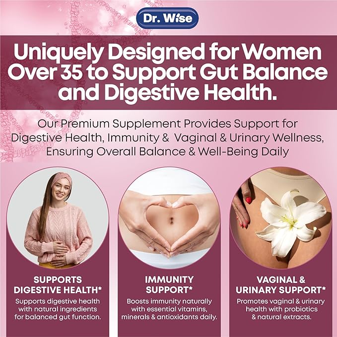Dr. Wise Women’s Probiotic – 50 Billion CFUs – Digestive, Urinary & Vaginal Health Support – Immune Boost – Triple Action Formula – 60 Capsules – Made in USA