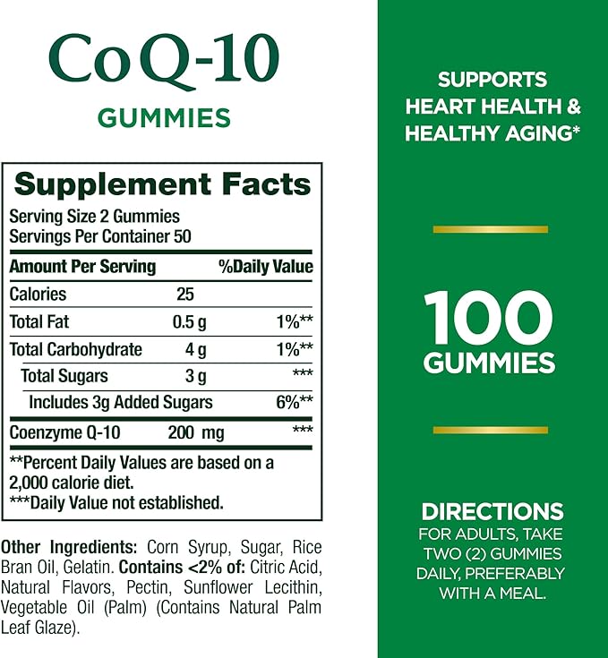 Nature's Bounty CoQ10 Gummies, Supports Heart Health, CoQ10 200mg, Peach Mango Flavor, 100 Count