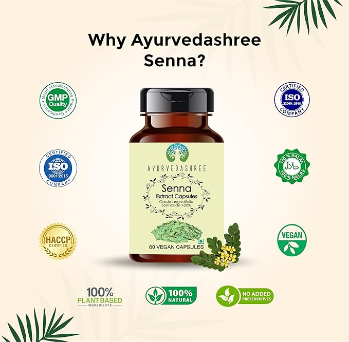 Senna Extract 500mg - 60 Vegetarian Capsules | Cassia Agustifolia | All Natural | 100% Vegan | Gluten-Free | GMP Certified.