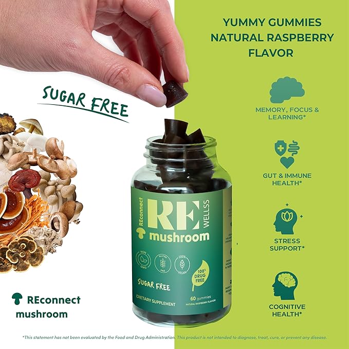 Magic Mushroom Gummies for Adults I Veg Low Carb Lion's Mane Supplement I Mushroom Supplement | Chaga Cordyceps Shiitake | Cognitive & Immune Support Boost Energy Focus Mood | 30 Days Supply