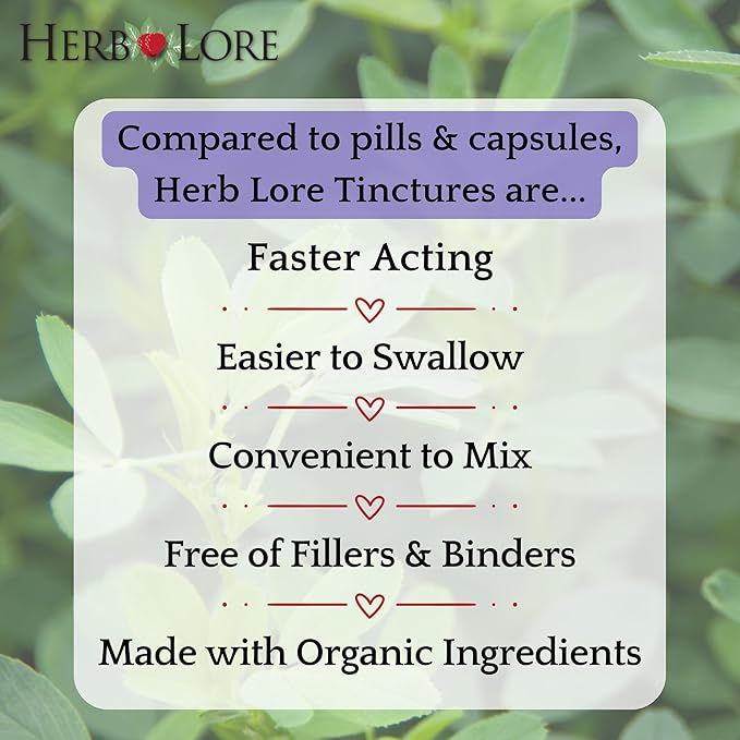 Herb Lore Organic Alfalfa Leaf Tincture – Alcohol Free Liquid Herbal Support Supplement Drops for Pregnancy, Lactation & Overall Wellness (2 fl oz)