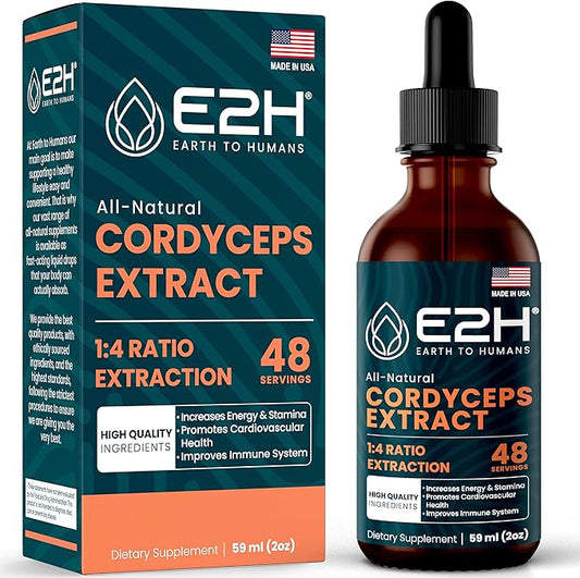 Cordyceps Mushroom Supplement - Faster Absorption Than Cordyceps Mushroom Capsules or Powder - Our Cordyceps Extract Promotes Energy & Stamina Support - Mushroom Extract - 2 Fl Oz by E2H