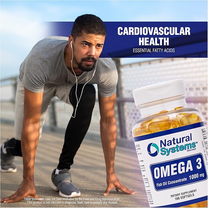Omega 3 1000mg Fish Oil 100 Concentrated Softgels by Natural Systems - Omega 3 Supplements - Capsules for Daily Diet - EPA - DHA - Perfect for Heart, Eye, Brain and Joints Support*