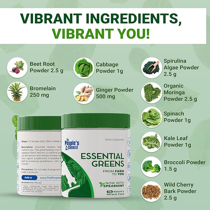 People's Chemist The Essential Greens Powder – Organic Moringa, Spirulina, Beetroot, and Probiotics