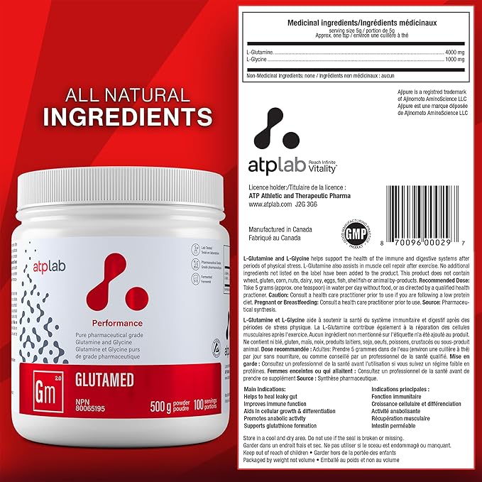 ATP LAB | Glutamed 500g | Pure Pharmaceutical-Grade Glutamine and Glycine. The Best Combination of glutamine and glycine.