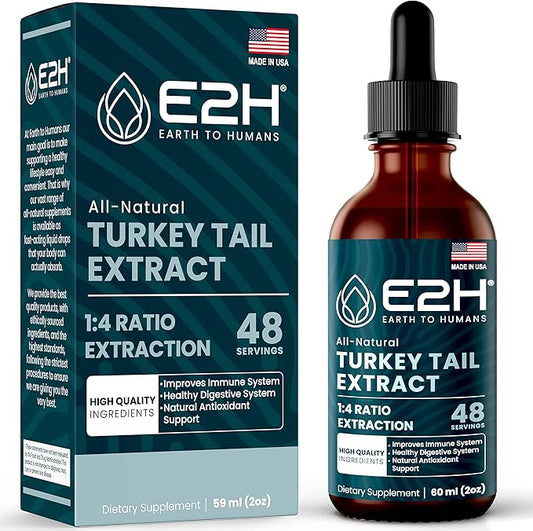 Turkey Tail Mushroom Extract - Faster Absorption Than Turkey Tail Mushroom Capsules or Powder - All-Natural Immune System & Digestive Support- Real Mushrooms Turkey Tail - 2 Fl Oz by E2H