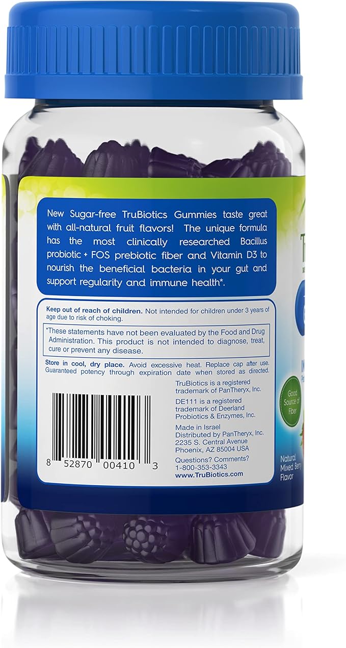 TruBiotics Probiotic Gummies with Prebiotics & Vitamin D3, Sugar-Free Gummy for Men & Women's Digestive & Immune Health, Supports Regularity & Helps Relieve Minor Abdominal Discomfort, 50 Gummies