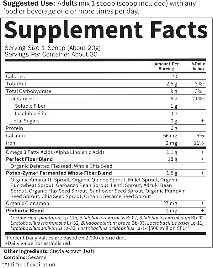 Garden of Life Super Seed - Vegetarian Whole Food Fiber Supplement with Protein and Omega 3, 1 Lb 5oz (600g) Powder
