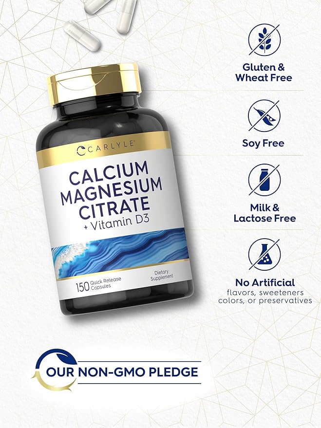 Carlyle Calcium Magnesium Citrate with Vitamin D3 | 150 Capsules | Non-GMO & Gluten Free Supplement