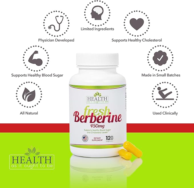 Health As It Ought To Be Fresh Berberine 450mg Supplement | Contains Only Berberine | No Preservatives | 120 Capsules