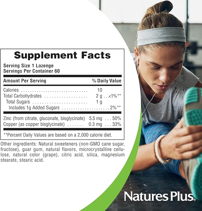 NaturesPlus Immune Zinc Lozenge, Berry - 60 Lozenges - Dual-Action Zinc Formula - Supports Overall Immune Health - Vegan, Gluten Free - 60 Servings
