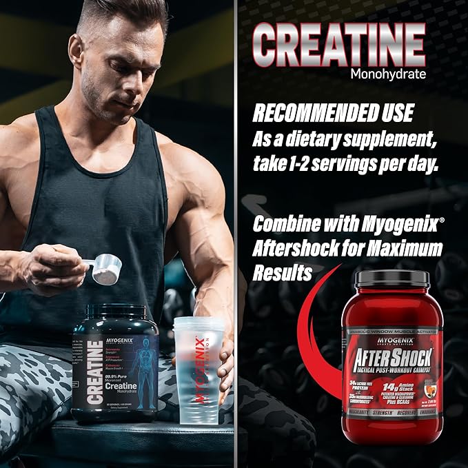 Myogenix Creatine Monohydrate for Muscle Growth Creatine Monohydrate Powder, Nutritional Supplement to Increase Strength, Improves ATP Production, Pure Creatine Powder (80 Servings/400G)