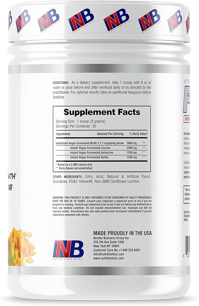 BCAA Powder, 5 Grams of BCAAs Amino Acids, Post Workout Recovery Drink for Muscle Building, Recovery, and Endurance, 30 Servings (Orange Mango)