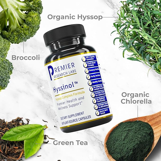 Premier Research Labs Hyssinol - Hyssop Herb, Hyssop Capsules, Organic Hyssop Dry Herb, Dietary Supplement with Green Tea, Antioxidant Support - 60 Vegetarian Capsules