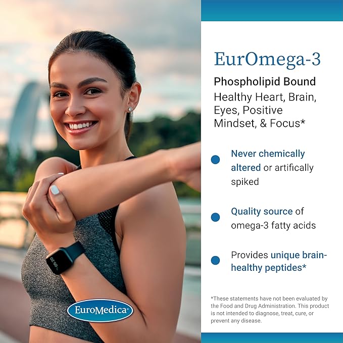 Euromedica EurOmega-3 - Dietary Supplement with EPA & DHA - Omega-3 Tablets for Brain & Heart Health Support - Nutritional Supplement with Essential Fatty Acids & Peptides - 60 Tablets