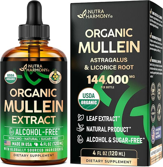 Mullein Drops for Lungs - USDA Organic Liquid - Mullein Leaf Extract Supplement - Made in USA - Lung & Bronchial Cleanse for Smokers - Respiratory Health Support - As Tincture, Tea, Pills - 4 fl oz