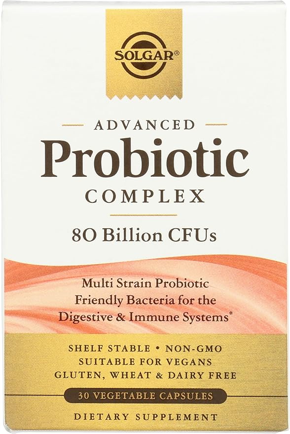 Solgar Advanced Probiotic Complex, 30 Vegetable Capsules - 80 Billion CFU Multi Strain Probiotic - Everyday Care for Digestive & Immune Systems - Non-GMO, Vegan, Gluten & Dairy Free, 30 Servings