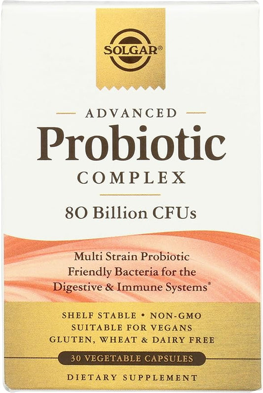 Solgar Advanced Probiotic Complex, 30 Vegetable Capsules - 80 Billion CFU Multi Strain Probiotic - Everyday Care for Digestive & Immune Systems - Non-GMO, Vegan, Gluten & Dairy Free, 30 Servings