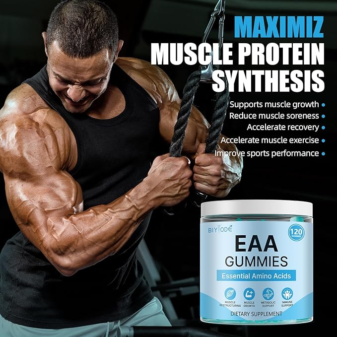 EAA Gummies: Essential Amino Acids All 9 Essential Aminos & Branched-Chain Aminos Non-GMO Gluten Free Vegetarian-Friendly 120 Gummie Blue Raspberry