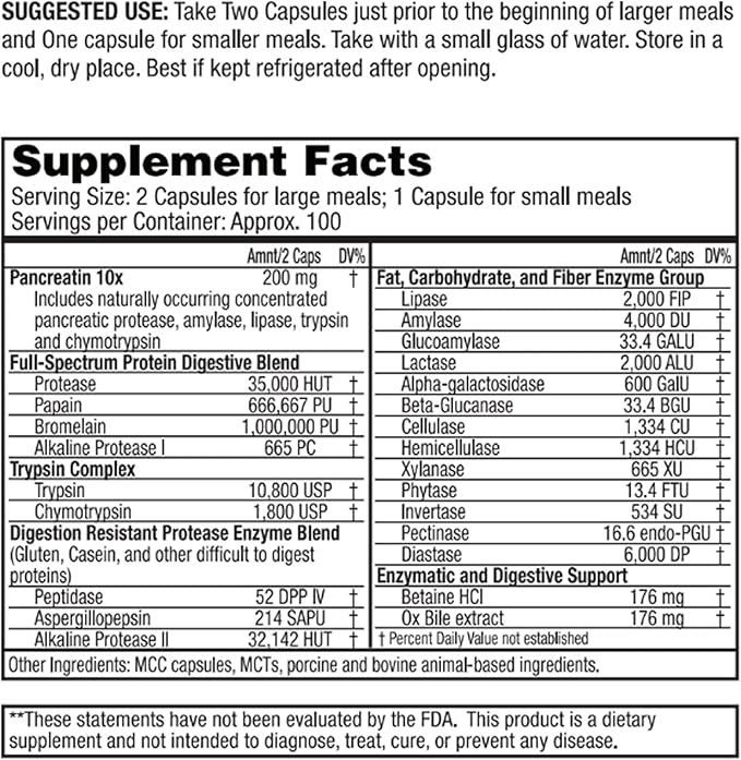 Dr. Tennant's Digestive Enzymes | GERD, Heartburn & Acid Reflux Relief | Supports Gut Health & Bloating Relief | 2X DPP-IV Enzyme for Gluten Digestion | 200 Capsules