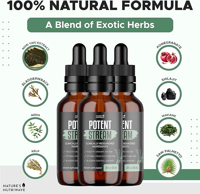 PotentStream Drops - Original Formula, Natural Liquid Supplement with Plant Extracts | 100% Natural, Made in USA, 6 Month Supply