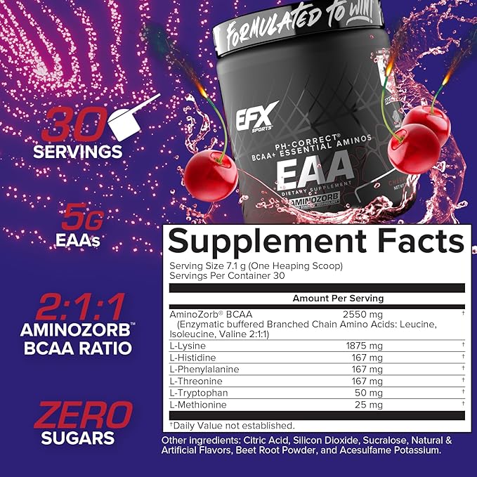 EFX Sports Training Ground EAA | Essential Amino Acids Supplement | Energy & Protein Synthesis | Pre, Intra, or Post Workout | 40 Servings (Cherry Bomb)