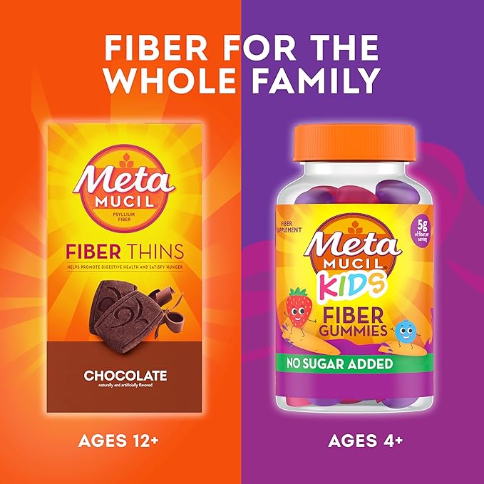 Metamucil Fiber Thins, Psyllium Husk Fiber Supplement, Digestive Health Support and Satisfy Hunger, Chocolate Flavored, 12 Servings (Pack of 2)