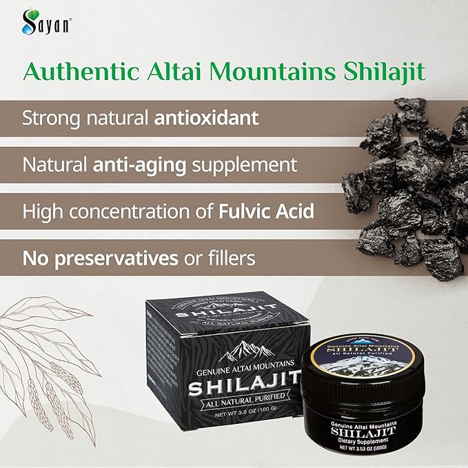 Sayan Pure Shilajit Resin 3.5oz/100g, 660 Servings - Potent Organic Fulvic Acid Supplement - Supports Immune System, Memory, Focus, and Provides Natural Energy, Detox - Vegan, Non-GMO