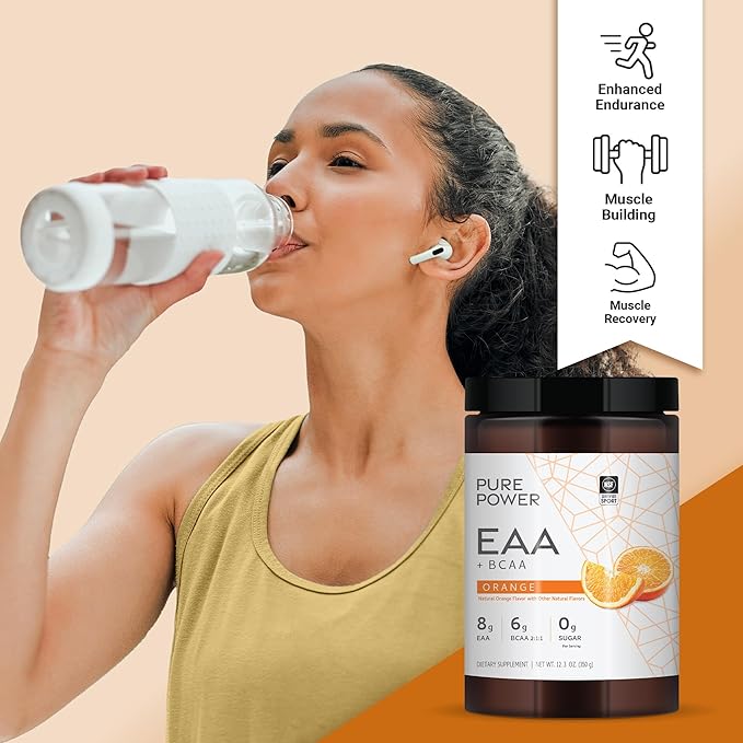 Dr. Mercola Pure Power Essential Amino Acids with BCAA, Orange Flavor, 12.3 oz (350 g), 30 Servings, 8 g of EAA, 6 g of BCAA, 0 g of Sugar, Non-GMO, NSF Certified for Sport
