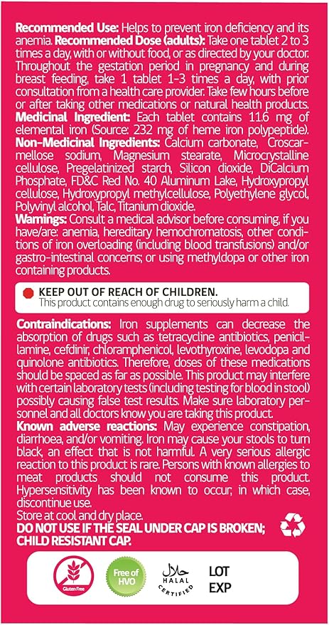 Hemeboost 11.6mg (232mg Heme Iron) I 180 Tablets | High Potency Natural Iron Supplement I High Absorption & Gentle on Stomach I Iron Pills for Adults & Safe for Use in Pregnancy (3)