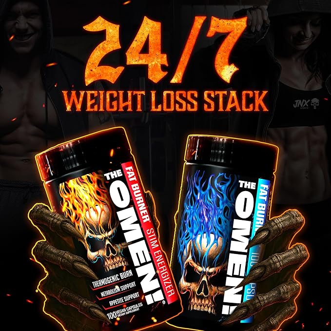 JNX SPORTS The Omen! Thermogenic Fat Burner – Dietary Supplement for Men & Women with L Carnitine | Appetite Suppressant & Metabolism Booster | 100 Capsules