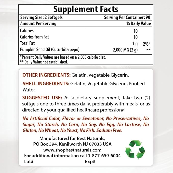 Pumpkin Seed Oil 1000 mg & Vitamin K2 (MK7) with D3