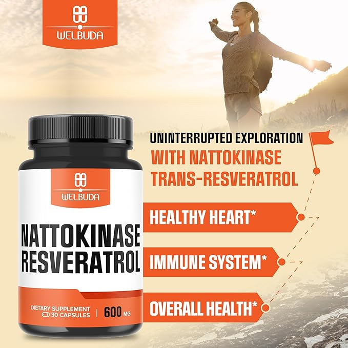 Nattokinase Supplement 3300mg with Trans-Resveratrol - Supports for Immunity System, Healthy Heart & Body Balance - 30 Servings