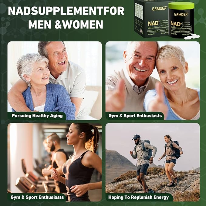 NAD+ Supplement, NAD Nicotinamide Riboside Resveratrol 900mg, Liposomal NAD for Women & Men, NMN Supplement Alternative for Anti-Aging, Energy Booster - 2 Bottle