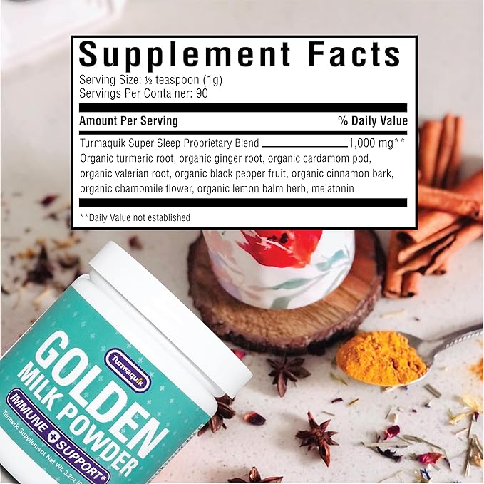 Turmaquik 3.2 Ounce Organic Golden Milk Turmeric Powder – Immune Support Superfood Blend with Ginger, Black Pepper, Curcumin, Cinnamon, Cardamom, Vitamins C, D, B6, B12, and Zinc